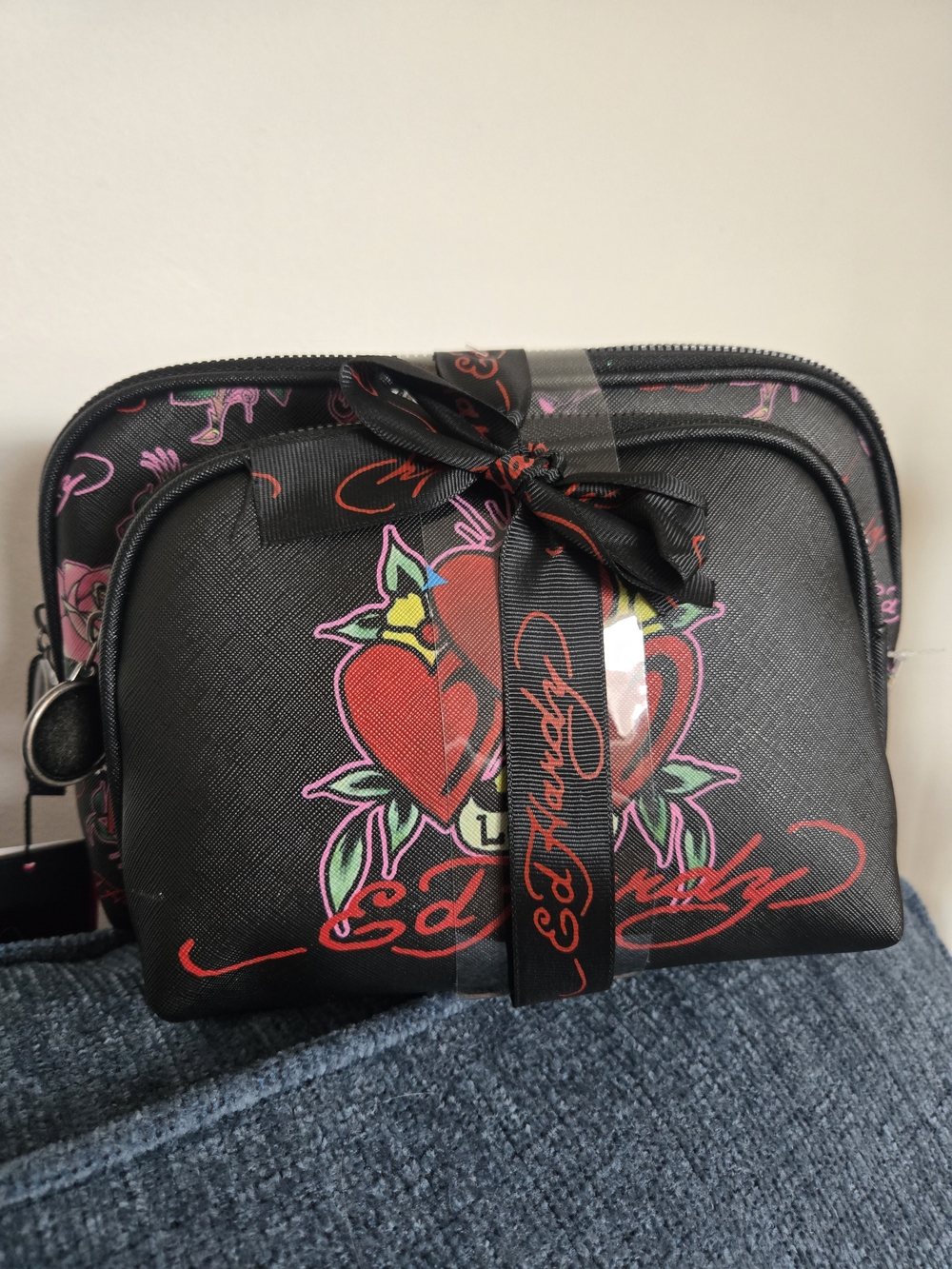 Ed Hardy 2-Piece Cosmetic Bag Set – Bold Tattoo Style Hearts